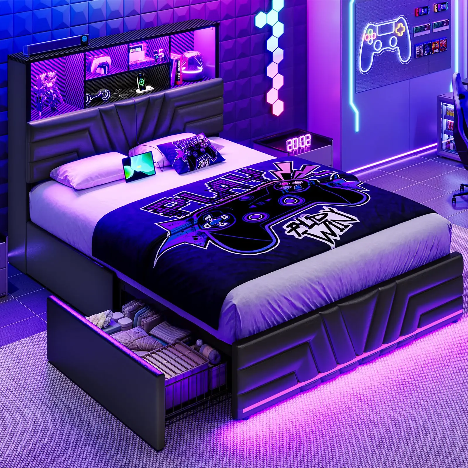 إطار سرير بحجم كامل مع 4 أدراج - مراجعة Esports Gaming Bed وسعره